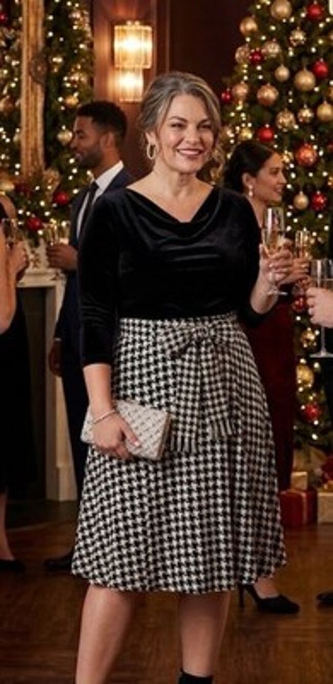 Talbots Houndstooth Midi Skirt Women's 16 Black White Lined Preppy tie belt